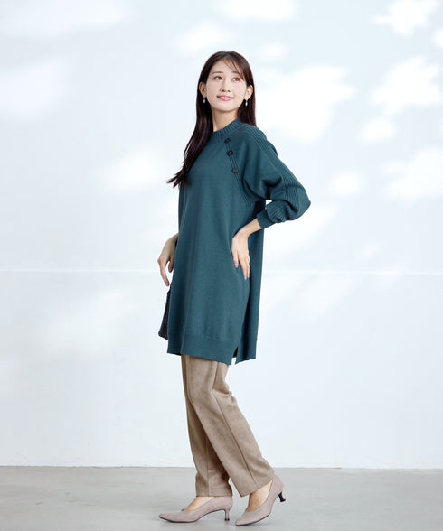 【安田美沙子さん着用 / 選べる2type】ボタンニットチュニック