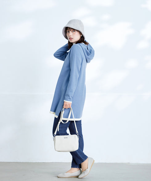 配色フーディーニットチュニック