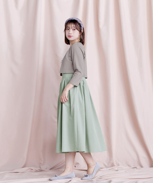 【アウトレット】麻調スクエアネックワンピース