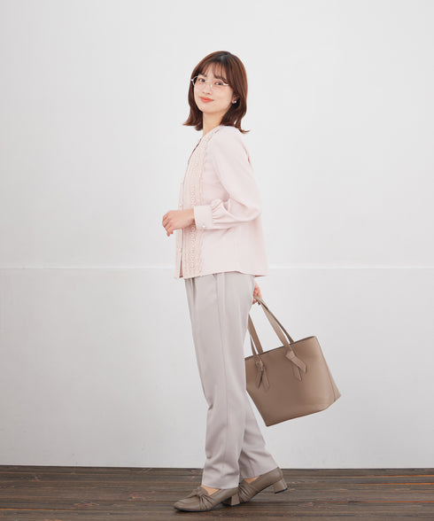 【ブラウス&ベスト&パンツ3点セット】リボンタイブラウス+ベスト付き 3点セットアップ