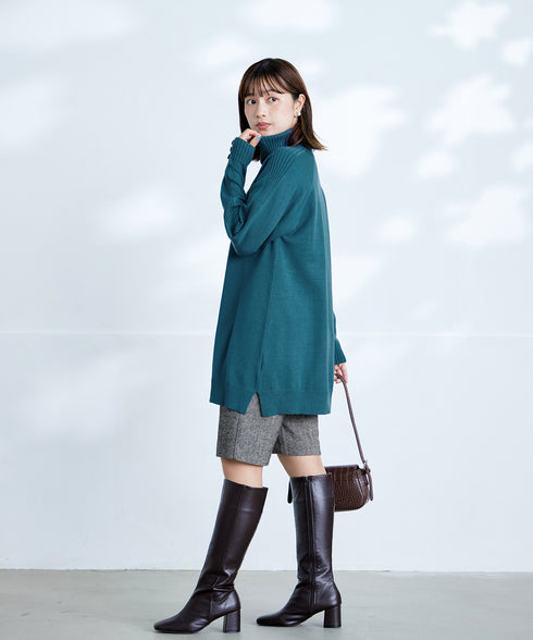 【安田美沙子さん着用】ウール調ヘリンボン柄キュロットパンツ