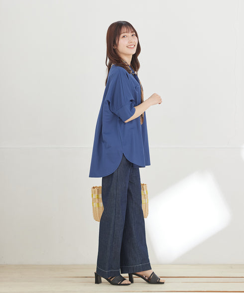 【おのののかさん着用】TCデニム切替ワイドストレートパンツ