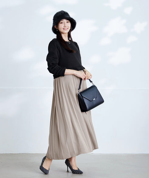 肩ビジュー裏起毛ドッキングワンピース