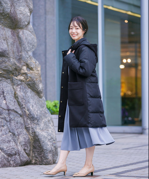 ファイバーダウン×ダンボール異素材ロングコート