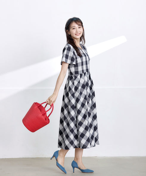 【アウトレット / 袖が選べる】大柄ギンガムチェックワンピース