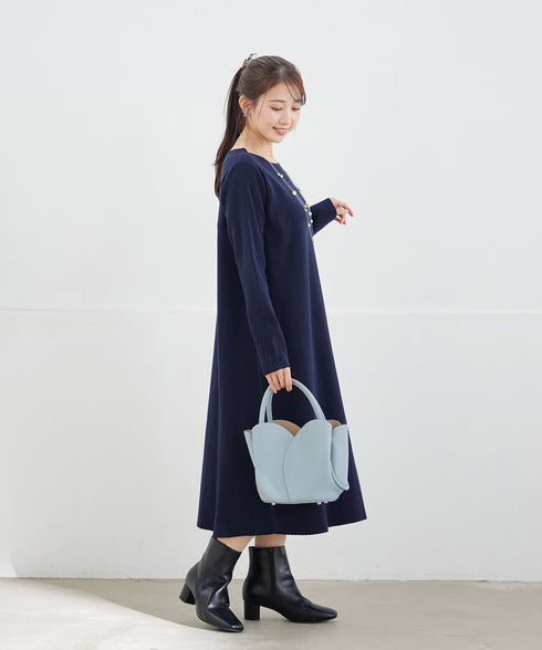 リブ切替デザインニットワンピース