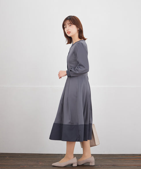 【新色追加】 キーネックフレアワンピース