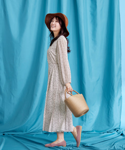 【アウトレット】花柄シフォン袖ワンピース