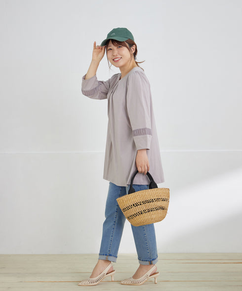 ランタンパフ袖カットソー切替チュニック
