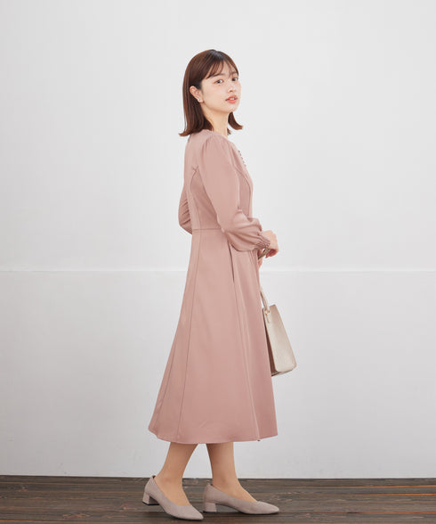 ハートネックくるみ釦ワンピース