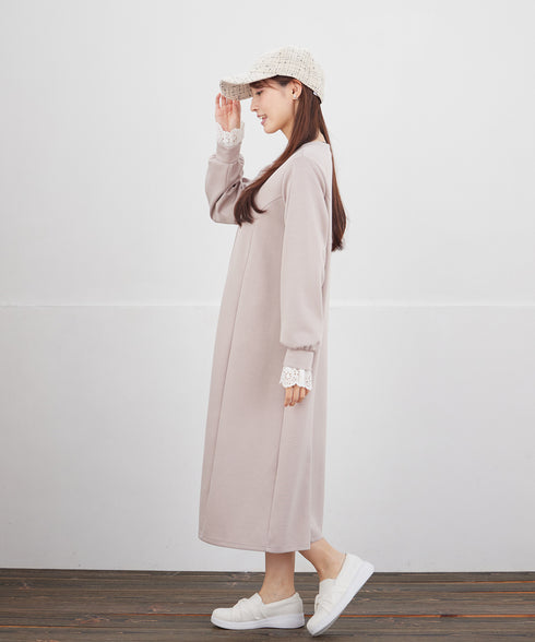 コットンレースドッキングカットソーワンピース