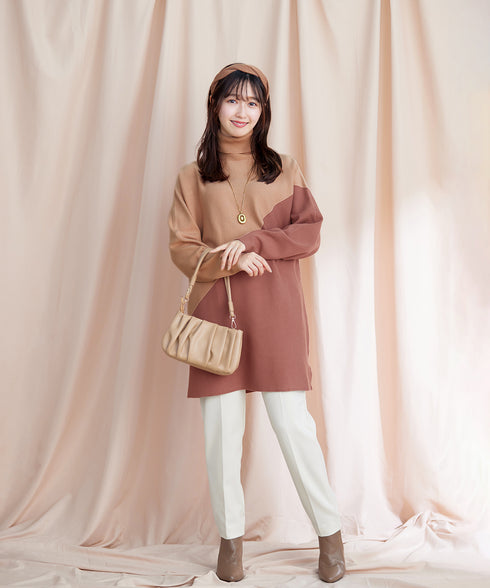 【アウトレット】配色ドルマンニットチュニック