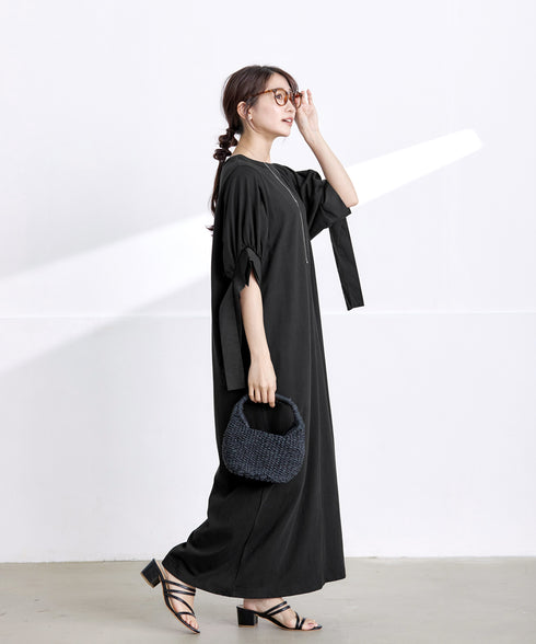 【アウトレット】デザインカフス付きマキシカットソーワンピース