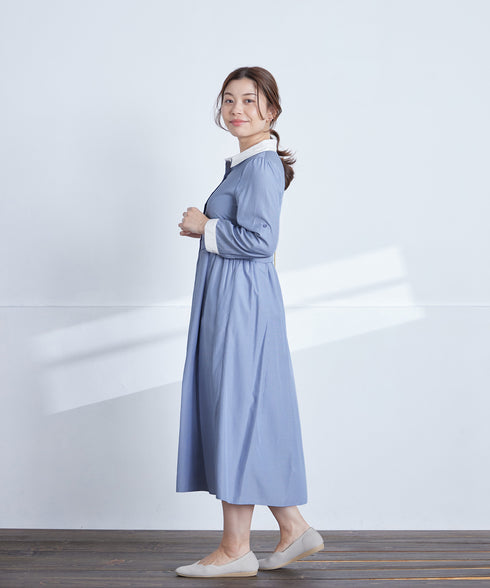 パール釦フレアシャツワンピース