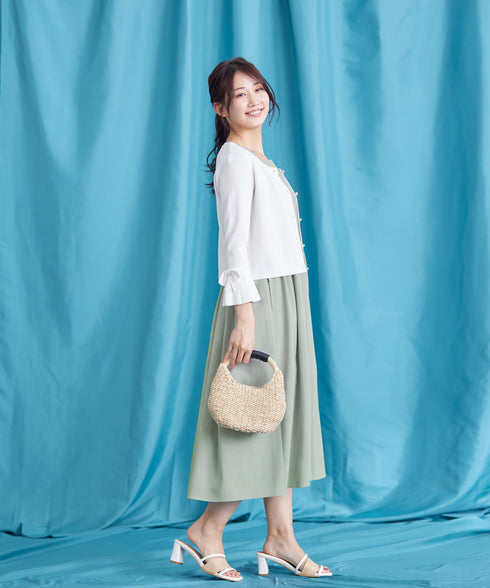 【アウトレット】麻調スクエアネックワンピース