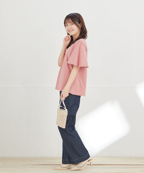【おのののかさん着用】TCデニム切替ワイドストレートパンツ