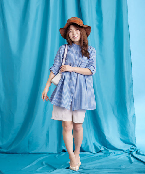 【新色追加】 バンドカラーシャツチュニックブラウス