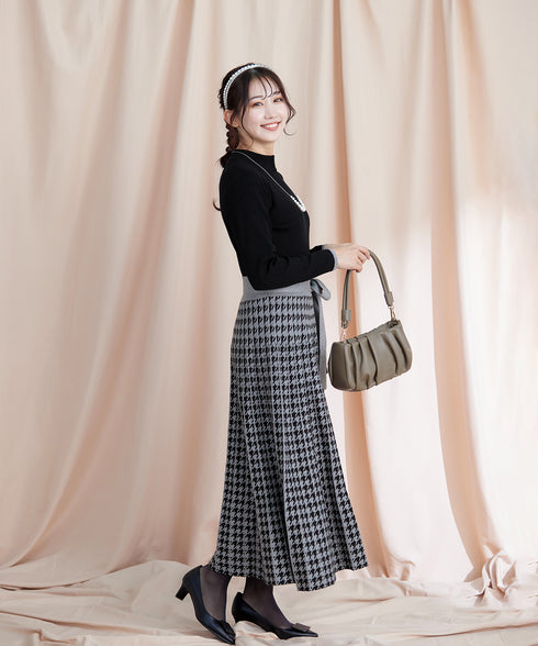 【アウトレット】千鳥柄ニットプリーツワンピース