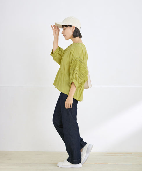 【おのののかさん着用】TCデニム切替ワイドストレートパンツ