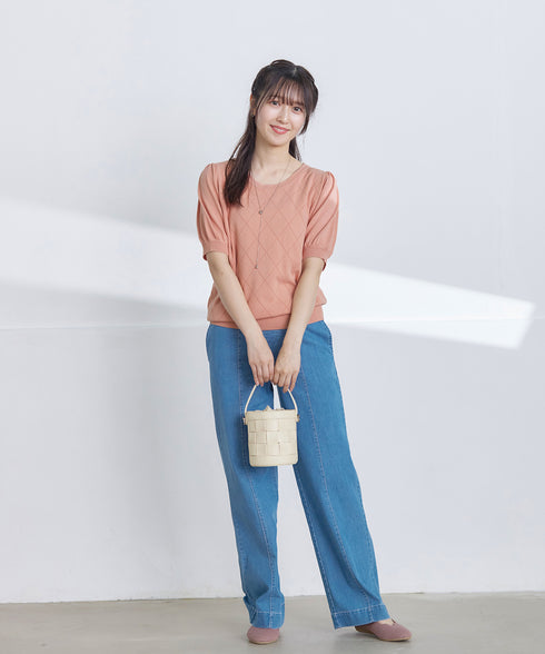 【アウトレット】ダイヤ柄編みサマーニットトップス