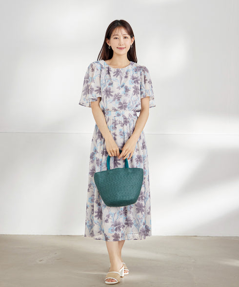 大花柄シフォンワンピース