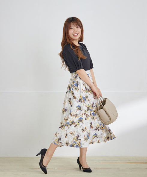 フラワープリントドッキングワンピース