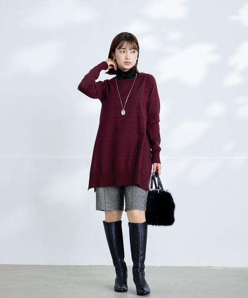 【安田美沙子さん着用】ウール調ヘリンボン柄キュロットパンツ