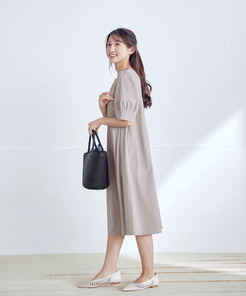 【新色追加】 ギャザーランタンスリーブワンピース