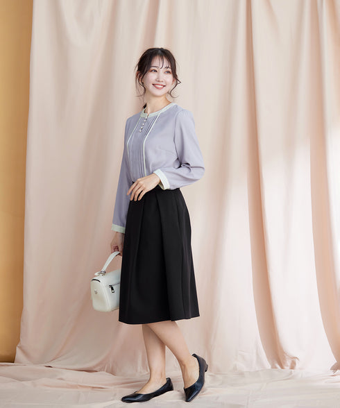 【クリアランスセール】ピンタック配色ブラウス