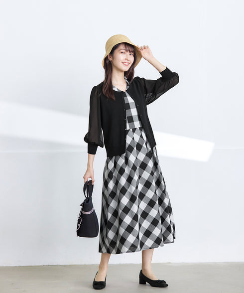 【アウトレット / 袖が選べる】大柄ギンガムチェックワンピース