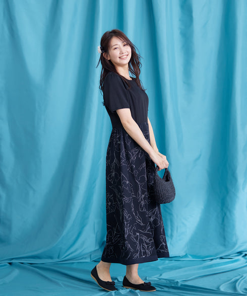 【小倉優子さん着用・新色追加】配色モノトーン柄ワンピース