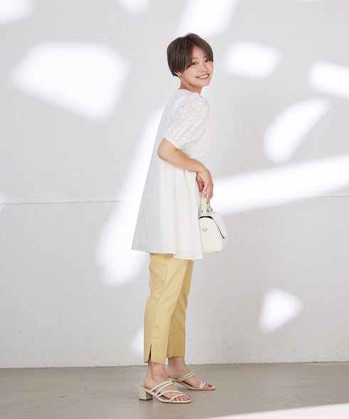 【2TYPE/総レース・袖レース】パンチングレースパフスリーブチュニックブラウス