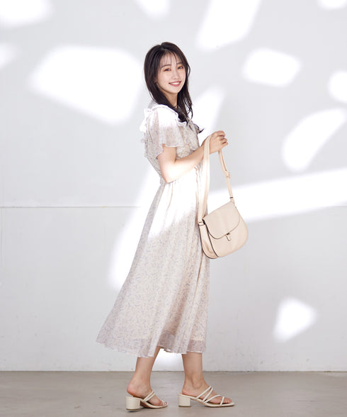 【アウトレット】花柄ボウタイフレアワンピース