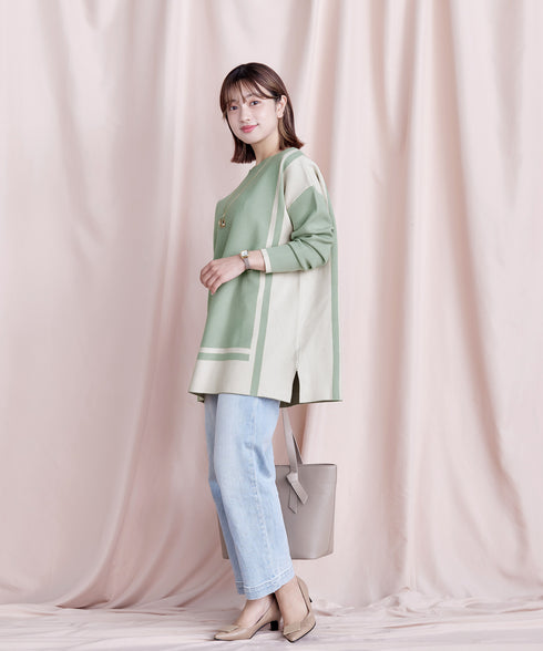 配色ニットチュニック