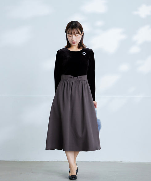 ベロア異素材ドッキングワンピース