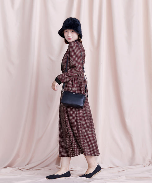 【新色追加】配色バンドカラー幾何学柄ワンピース