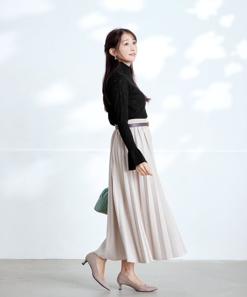 【クリアランスセール】スパンコールハイネックリブニットトップス