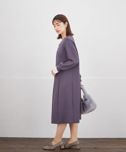 コットンレースドッキングカットソーワンピース