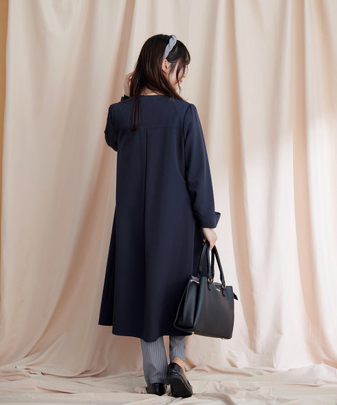 ダブルストレッチ│ノーカラーAラインコート