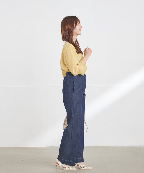 【おのののかさん着用】TCデニム切替ワイドストレートパンツ