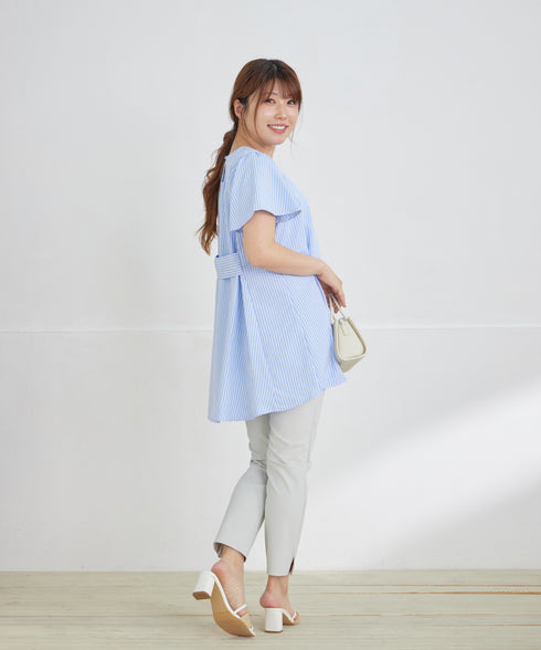 【小倉優子さん着用・選べる袖TYPE】バックフレアチュニックブラウス