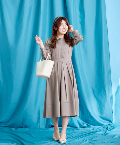 【新色追加】 キーネックフレアワンピース