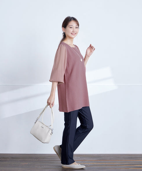 シアーチェック柄ニットチュニック