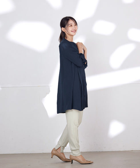 【新色追加】 バンドカラーシャツチュニックブラウス