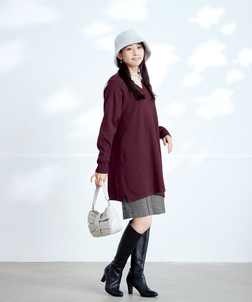 【安田美沙子さん着用】ウール調ヘリンボン柄キュロットパンツ