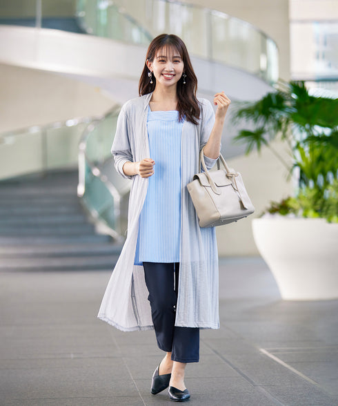 【アウトレット】ストライプフレアスリーブチュニックブラウス