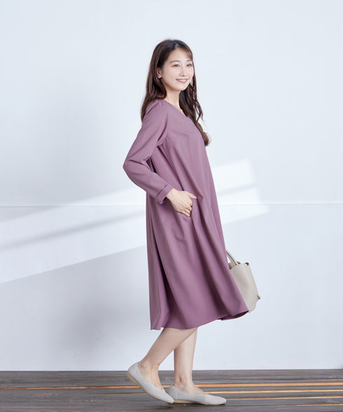 バックギャザーハートネックAラインワンピース