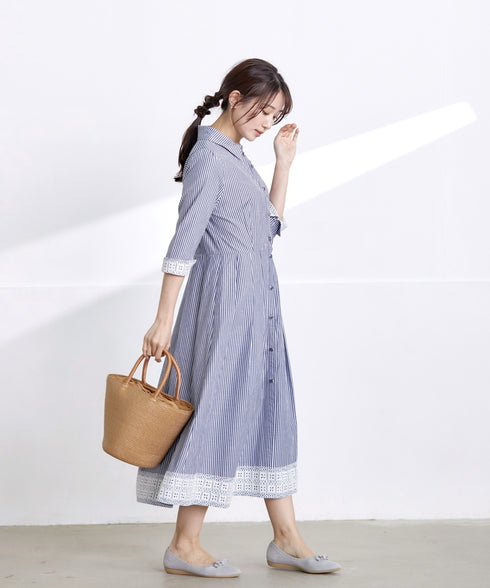 レースコンビシャツワンピース