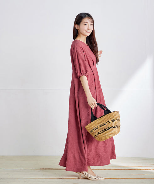 ワッフルVネックワンピース