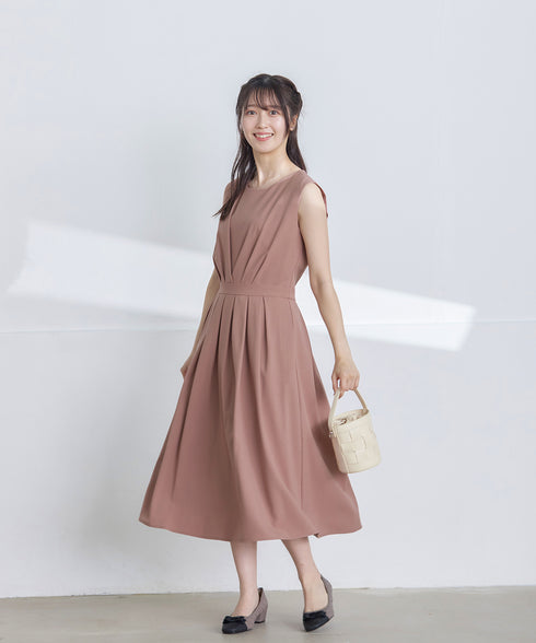 【選べる袖丈】 タックフレアワンピース